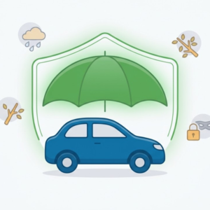 A car protected from non-collision events like theft, weather, and falling objects