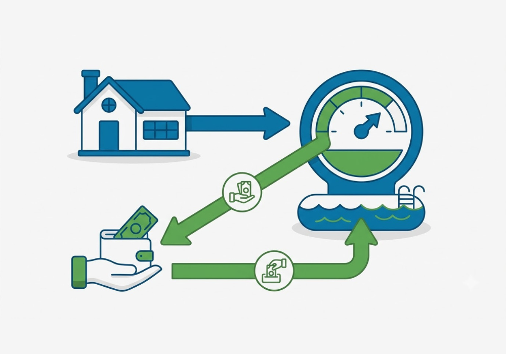 Diagram of how a HELOC works, drawing and repaying from a home equity credit line