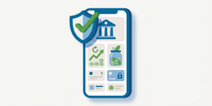Smartphone banking app with a security shield representing safe online banking