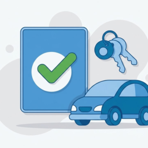 Pre-approved car loan approval document with a car and keys representing ready-to-shop financing