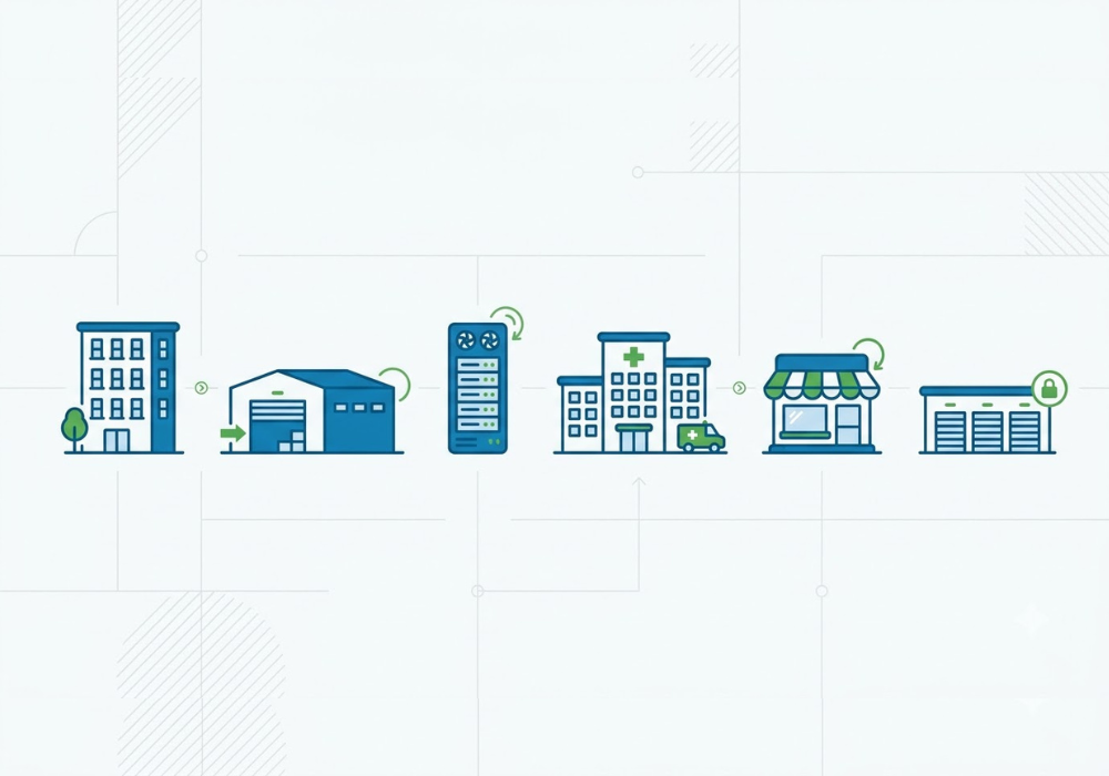 Different types of REITs by property sector including residential, industrial, healthcare, and data centers