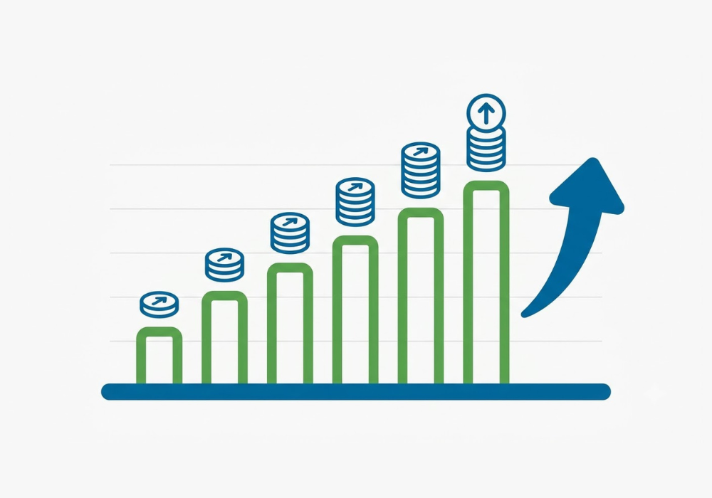 Rising bar chart showing how much you need to retire by age, with savings benchmarks